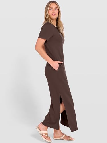 ANRABESS Womens Summer Maxi Dresses Wrinkle Free with Pockets - color: Brown, size: Large
