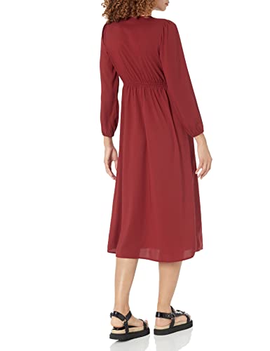 Amazon Essentials Women's Lightweight Georgette Long Sleeve V-Neck Midi Dress (Available in Plus Size) - color: Burgundy, size: Medium