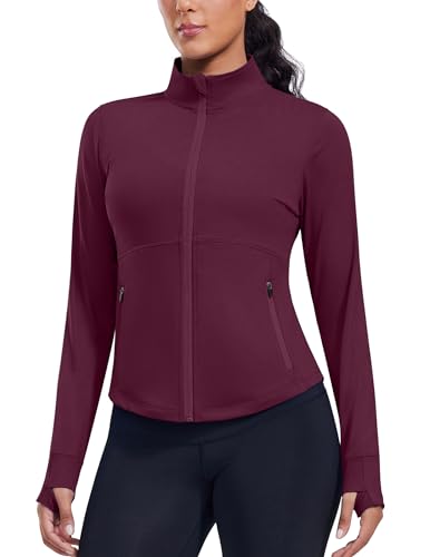 PINSPARK Women's Cropped Workout Jacket Lightweight Full Zip Running Jacket - color: Red Merlot, size: Small