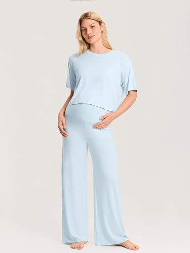 MOMANDA Cotton Modal Cropped Maternity Tops - color: Ice, size: X-Small