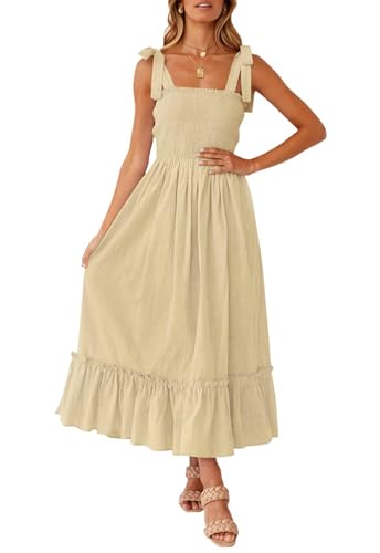 ZESICA Womens Summer Boho Spaghetti Strap Maxi Dress - color: Lightyellow, size: X-Large