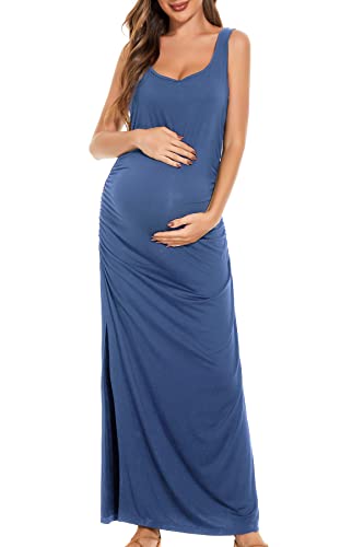 Smallshow Women's Split Long Maternity Dress - color: Grey Blue, size: Medium