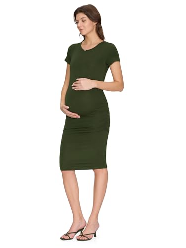 Women's Maternity Dress Short Sleeve Ruched Pregnancy Summer Dresses - color: Army Green, size: Large
