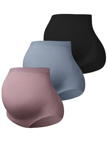 Maternity Underwear Over Bump, Pregnancy Panties Belly Support, Multi Pack - color: Black/Blue/Mauve, size: Medium