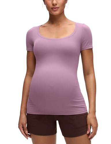 CRZ YOGA Maternity U Neck T-Shirt - color: Light Lavender, size: Large