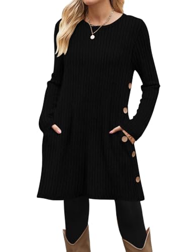 Poetsky Sweater Dress for Women 2026 Winter Fall Long Sleeve Tunic Tops - color: Black, size: Medium