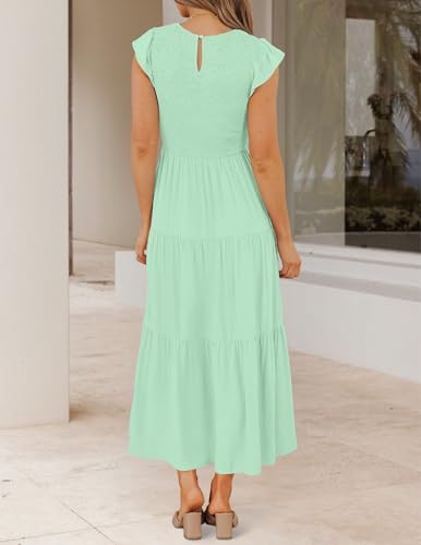ZESICA Women's 2026 Summer Casual Flutter Short Sleeve Smocked Midi Dress - color: Mint, size: X-Small