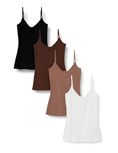 Amazon Essentials Women's Slim-Fit V-Neck Cami, Pack of 4 - color: Brown/Multicolor, size: X-Small