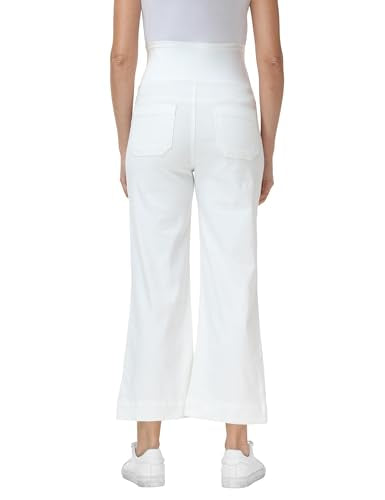 Foucome Women's Maternity Jeans Wide Leg Pregnancy Capris - color: White, size: Large