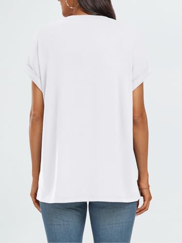 AUTOMET Women's Oversized Short Sleeve T Shirts Summer Tops - color: White, size: Small