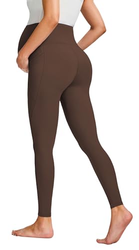 JOYSPELS Smooth Feeling Maternity Workout Leggings with Pockets Pregnancy Pants Over The Belly - color: Cappuccino, size: Medium