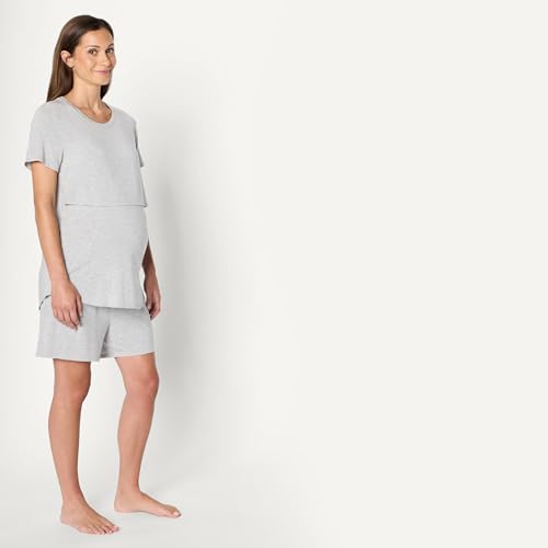 Amazon Essentials Women's Soft Modal Nursing Maternity Sleepwear Pajama Set with Shorts - color: Medium Grey Heather, size: Medium