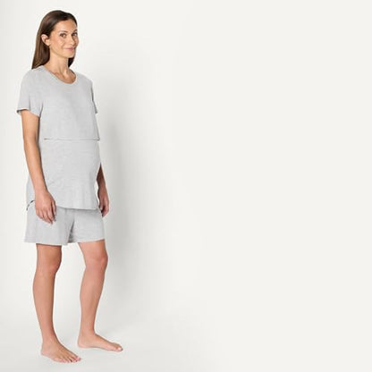 Amazon Essentials Women's Soft Modal Nursing Maternity Sleepwear Pajama Set with Shorts - color: Medium Grey Heather, size: X-Small