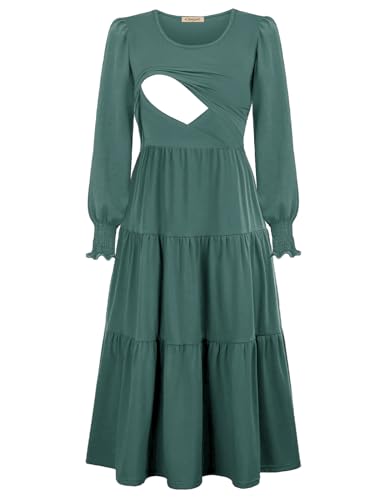 CzzzyL Womens Flutter Sleeve Nursing Dress for Breastfeeding with Pockets - color: Darkblue-09, size: Medium