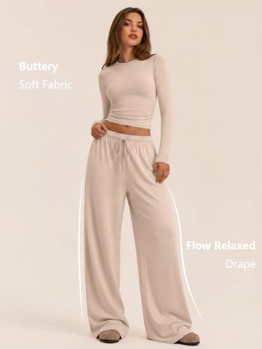 Trendy Queen Women's 2 Piece 2026 Fall Fashion Lounge Set with Pockets - color: Almond, size: Small