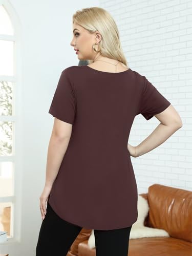 BELAROI Women Plus Size Tops V-Neck Tunics Shirts - color: Coffee, size: 2X