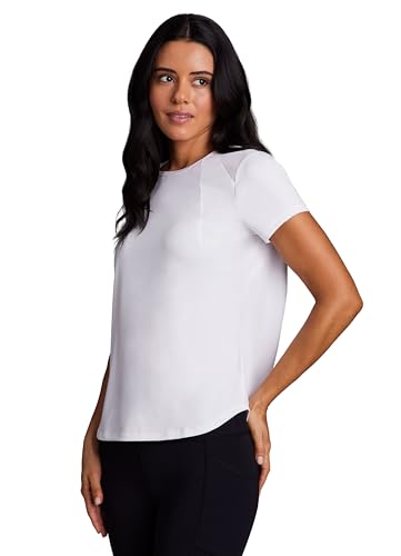 RBX Active Women's Workout Top with Mesh Panels, Breathable Quick Drying Gym Running T-Shirt, with Plus Sizes - color: White, size: X-Large