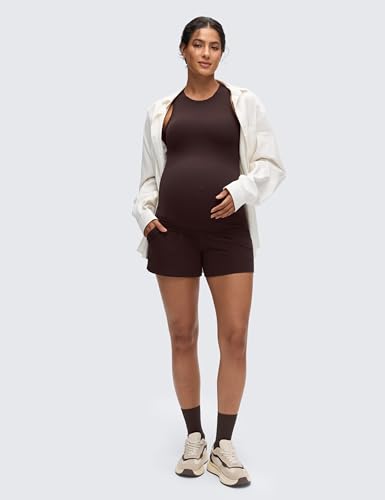 CRZ YOGA Maternity High Neck Tank Tops - color: Hot Fudge Brown, size: Medium