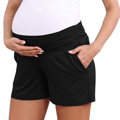 Eileithyia Women's Maternity Lounge Shorts with Pockets Cooling Summer Maternity Clothes Pregnancy Must Haves - color: 1pc Black, size: Small-Medium