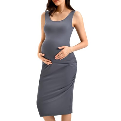 CADITEX Women's Tank Top Maternity Dress Ruched Pregnancy Clothes - color: Grey, size: Medium