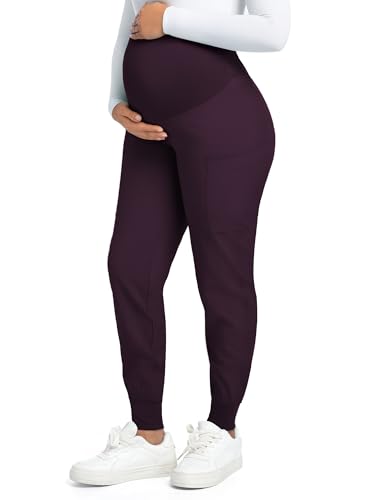 COZYFIT Maternity Scrub Pants, Jogger Workwear with 4 Pockets - color: Dark Purple, size: 3X-Large
