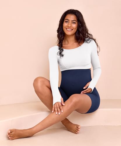 VALANDY Creamlush 4 Pack Maternity Shorts Over the Belly 5"/8" - color: 5 Inch - Black*2/Dark Grey/Navy Blue, size: Large