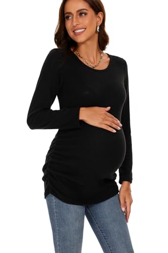 Smallshow Women's Maternity Sweater Shirt Long Sleeve - color: Black, size: Large