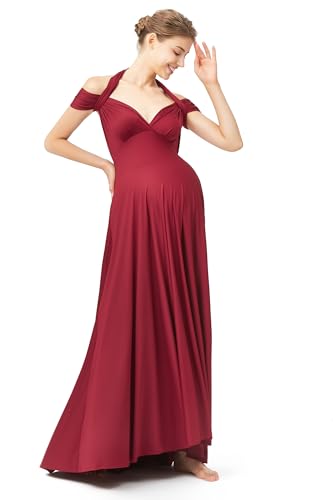 72styles Maternity Multi-Way Wrap Infinity Maxi Dress for Baby Shower - color: Burgundy, size: One Size Plus
