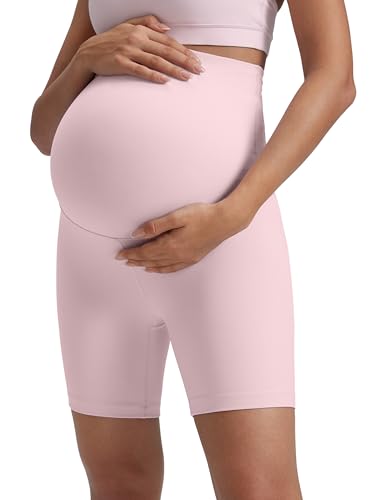 CRZ YOGA Maternity Biker Shorts 6" - color: Pink Haze, size: Medium