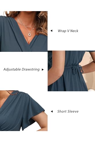 OUGES Women's Wrap Tie Back Short Sleeve Summer Maternity Nursing Tops 2026 - color: Haze Blue, size: Medium