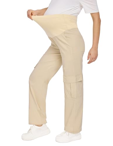 Maternity Quick-Dry Cargo Pants with 6 Functional Pockets - color: Khaki, size: Medium