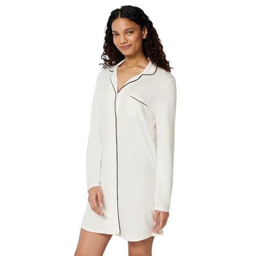 Amazon Essentials Women's Breathable Piped Nightshirt (Available in Plus Size) - color: Ivory, size: Medium