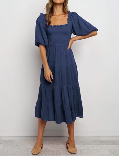 R.Vivimos Women's Cotton Off-Shoulder A-Line Midi Dresses - color: Navyblue, size: Medium
