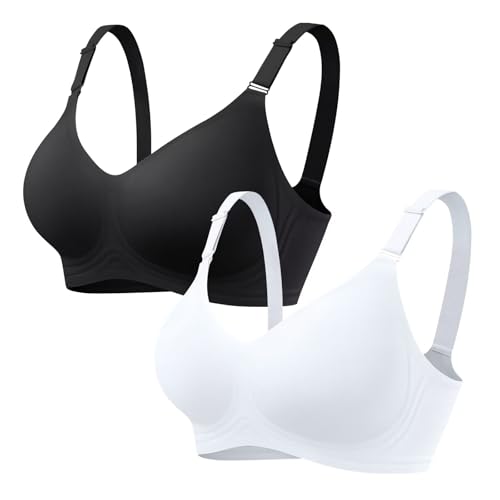 Vertvie Jelly Bra No Underwire Seamless Push Up Full Coverage - color: Black+white, size: Large