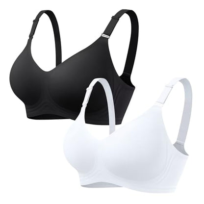 Vertvie Jelly Bra No Underwire Seamless Push Up Full Coverage - color: Black+white, size: Large