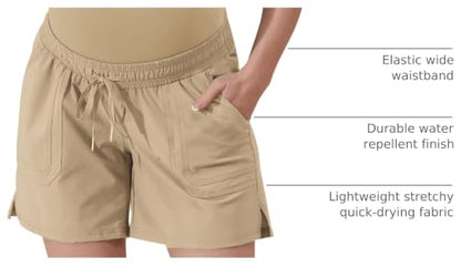 Maacie Maternity 5" Hiking Shorts with Pockets - color: Khaki, size: Medium