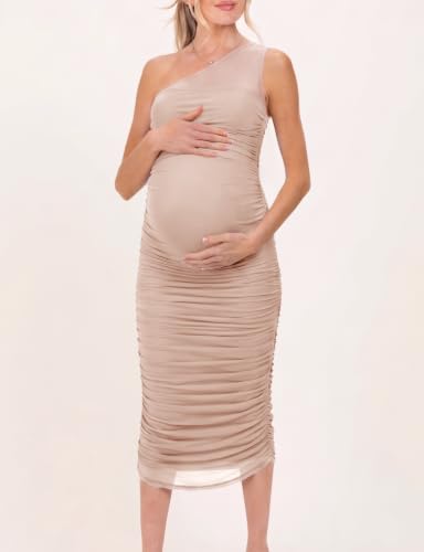 Dedysler Maternity Formal Wedding Guest Dress Cocktail Baby Shower - color: Champagne, size: Medium