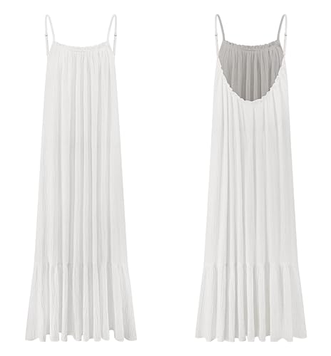 R.Vivimos Women's Summer Cotton Backless Casual Maxi Dress - color: White, size: Medium