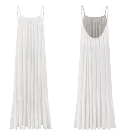 R.Vivimos Women's Summer Cotton Backless Casual Maxi Dress - color: White, size: Medium