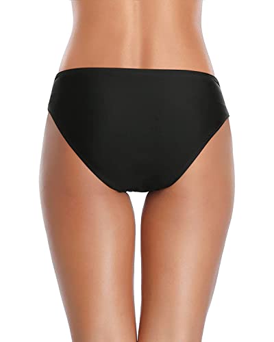 Women Twist Bikini Bottom Full Coverage Ruched Bathing Suit Bottoms - color: Black, size: 18 Plus