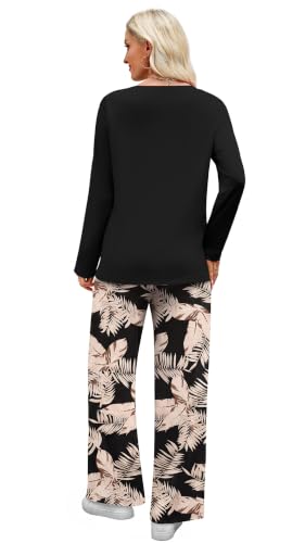 WIHOLL Lounge Sets for Women 2 Piece Fall Outfits 2026 Fashion S-2XL - color: Black Leaf, size: Medium