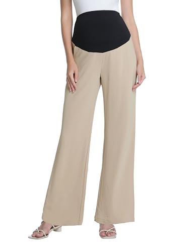 Maternity Pants Wide Leg Pregnancy Palazzo Pants, Khaki, S
