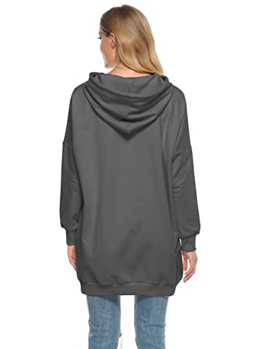 Famulily Womens Oversized Hoodie Extra Long Hooded Tunic Sweatshirt with Pockets - color: Dark Grey, size: Small