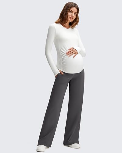 G4Free ShiftReady Maternity Dress Pants Wide Leg Pregnancy Work Tousers - color: Dark Gray, size: Medium