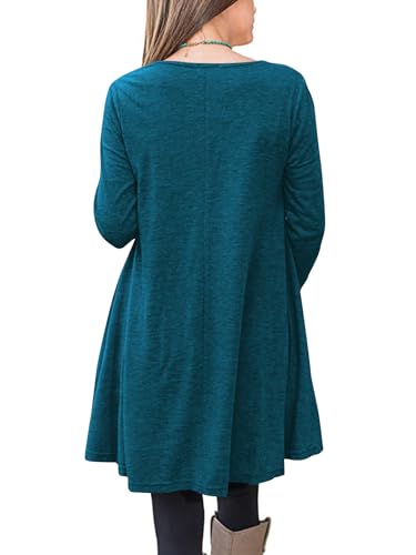Poetsky Women's Long Sleeve Tunic Tops Layered Chiffon Hem Blouses Shirts - color: A-teal, size: Medium