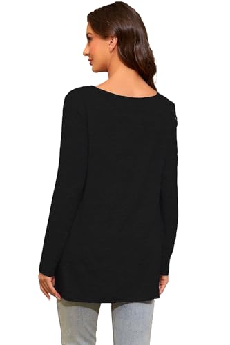 Smallshow Women's Side Split Maternity Shirts Long Sleeve - color: Black, size: X-Large