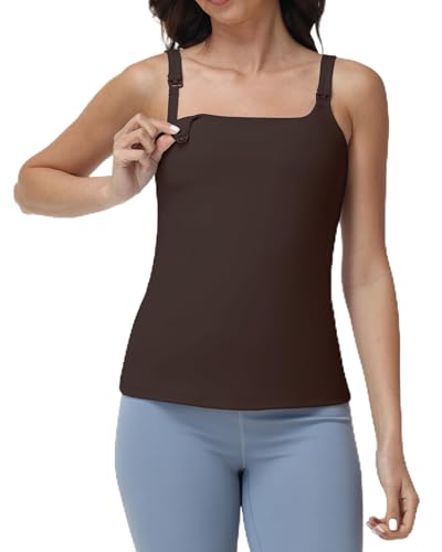 Foucome Nursing Tank Tops Stretch Nursing Cami with Built in Bra - color: Brown, size: Medium