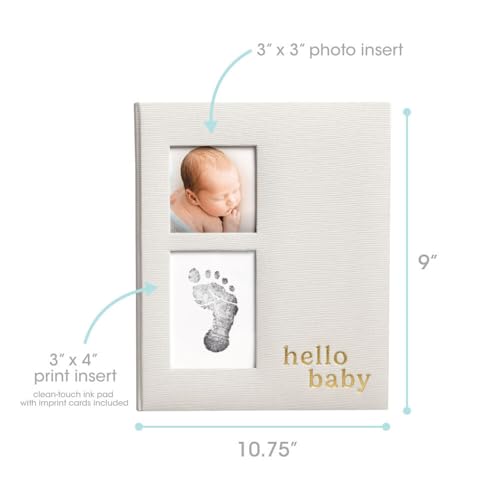 Pearhead Gray Linen Hello Baby Memory Book, Includes Clean-Touch Ink Pad - color: Gray Linen Baby Book
