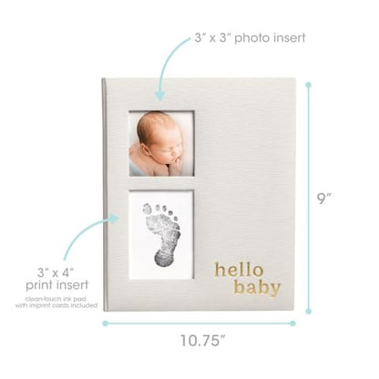 Pearhead Gray Linen Hello Baby Memory Book, Includes Clean-Touch Ink Pad - color: Gray Linen Baby Book