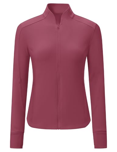 BGOWATU Women's Workout Athletic Jacket Zip Up Running Jackets Thumb Hole - color: Berry Red, size: Large